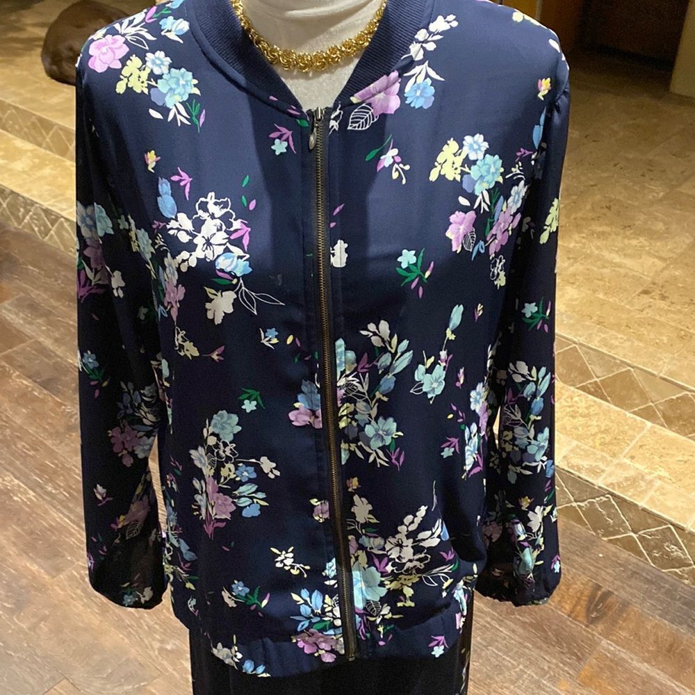 Christopher & Banks zip floral zip front jacket & matching skirt